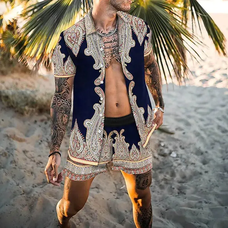 

Новая Гавайская Мода, комплект рубашек с коротким рукавом, Мужская Кокосовая ткань, мужская повседневная рубашка на пуговицах, повседневный комплект из двух предметов