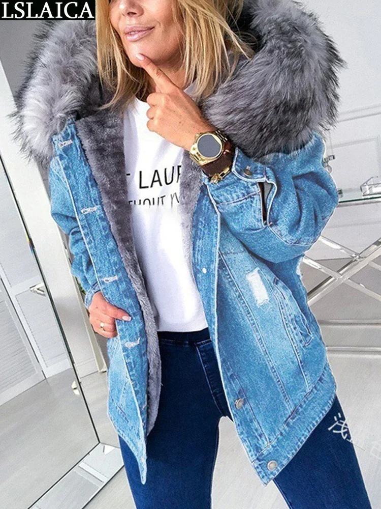 Jeans Jackets for Women 2023 Warm Women's Winter Fur Collar Jacket Casual Women's Coats Fashion Pocket Button Female Streetwear
Jeans Jackets for Women 2023 Warm Women's Winter Fur Collar Jacket Casual Women's Coats Fashion Pocket Button Female Streetwear