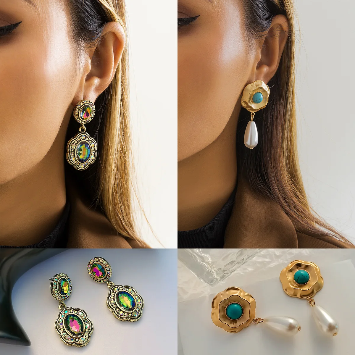Retro niche inlaid colorful diamond flower earrings female temperament cold wind pearl turquoise women's earrings
Retro niche inlaid colorful diamond flower earrings female temperament cold wind pearl turquoise women's earrings