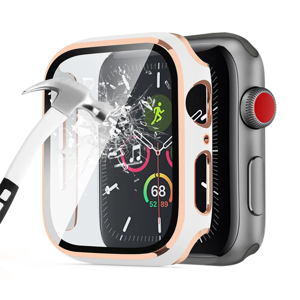 

Чехол + пленка для Apple watch 44 мм 40 мм 42 мм 38 мм iwatch SE/6/5/4/3/2, матовый пластиковый чехол, жесткая рамка со стеклянной пленкой, аксессуары