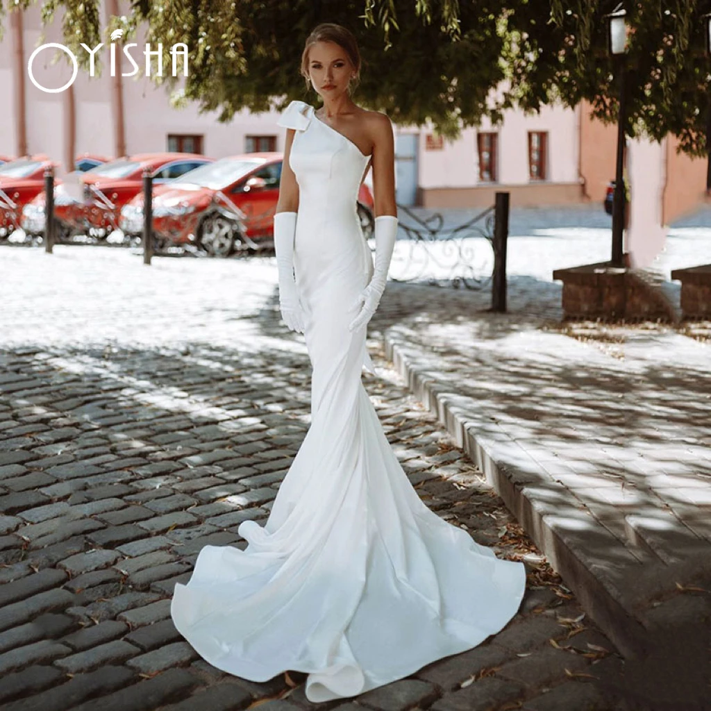 OYISHA Elegant Mermaid Wedding Dresses For Bride One Shoulder Bowknot Satin Bridal Gowns Illusion Backless Dubai Robe De Marié
OYISHA Elegant Mermaid Wedding Dresses For Bride One Shoulder Bowknot Satin Bridal Gowns Illusion Backless Dubai Robe De Marié