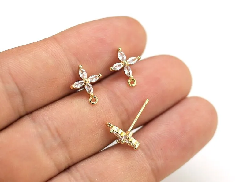 

6pcs Dainty CZ Flower Stud Earrings, Small Cute Earring Studs, Dangle Earrings, Statement Earrings, Real 14K gold plated - GS107