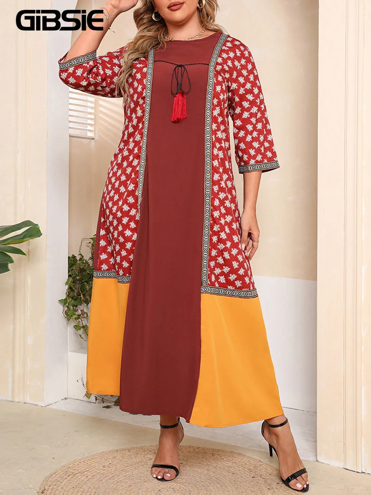 GIBSIE Plus Size Tassel Tie O-Neck Maxi Dresses Women Casual Summer 3/4 Sleeve Print Colorblock Women Loose Dress XXXL 4XL
GIBSIE Plus Size Tassel Tie O-Neck Maxi Dresses Women Casual Summer 3/4 Sleeve Print Colorblock Women Loose Dress XXXL 4XL
