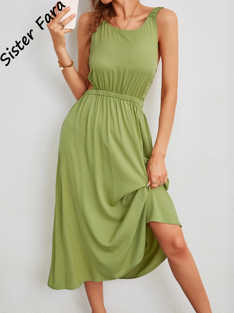 Sister Fara Camisole Backless Elegant Dresses for Women's Summer Sleeveless Solid Pullover Dress Female Loose O-Neck Mid Dresses
Sister Fara Camisole Backless Elegant Dresses for Women's Summer Sleeveless Solid Pullover Dress Female Loose O-Neck Mid Dresses