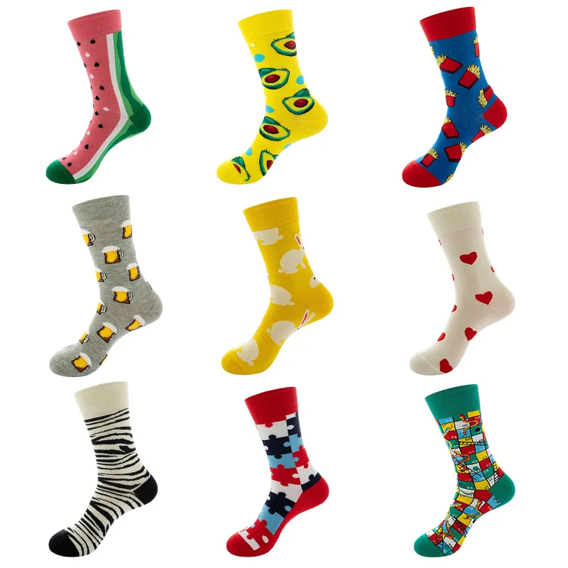 

Модные носки унисекс из чесаного хлопка в стиле хип-хоп, 1 пара, цветные носки Харадзюку для скейтборда, Веселые носки для женщин и мужчин, забавные носки