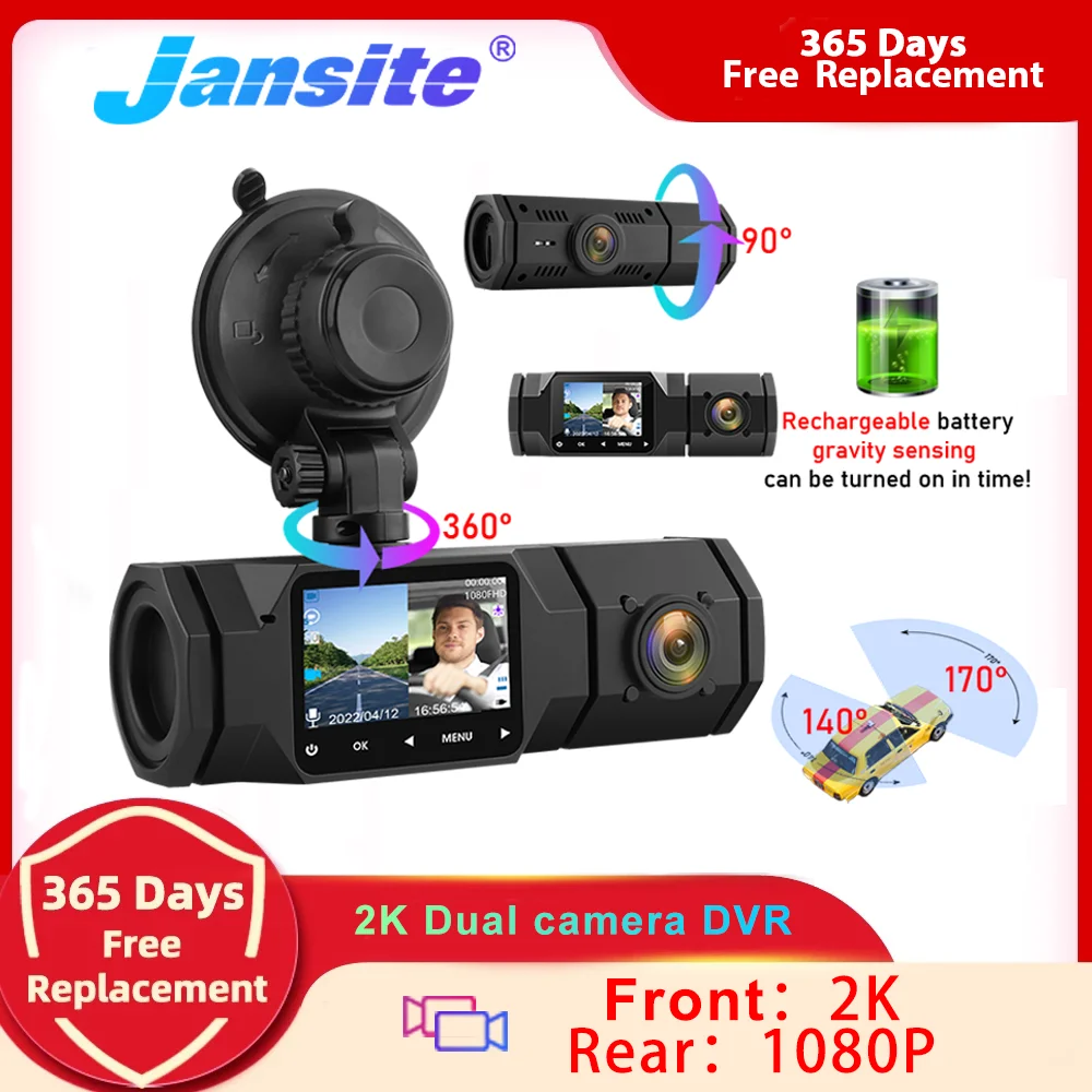 Jansite 2K dash cam CAR DVR,Dual camera front 2K and rear 1080P,Self contained battery car recorder,G sense,Cycle record USB
Jansite 2K dash cam CAR DVR,Dual camera front 2K and rear 1080P,Self contained battery car recorder,G sense,Cycle record USB