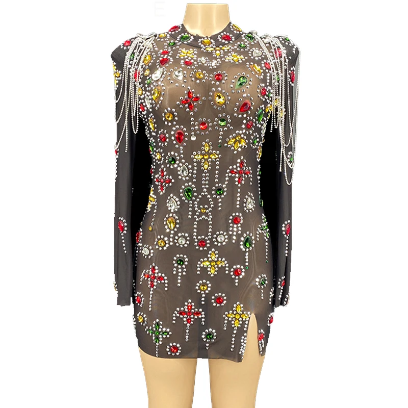 Стразы Новое Сексуальное черное Сетчатое платье с красочными кристаллами вечернее платье для ночного клуба Dj Gogo цепи танцевальный костюм
Стразы Новое Сексуальное черное Сетчатое платье с красочными кристаллами вечернее платье для ночного клуба Dj Gogo цепи танцевальный костюм