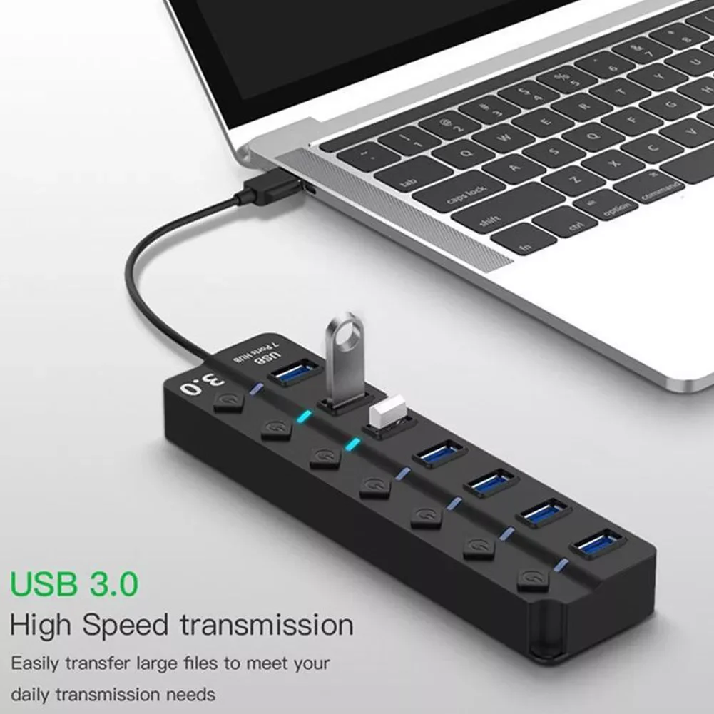 

HUB Splitter Adapter Powered USB3.0 Hub 4 7 Port High Speed USB Data Hub Splitter with Individual Switches for Desktop Laptop PC