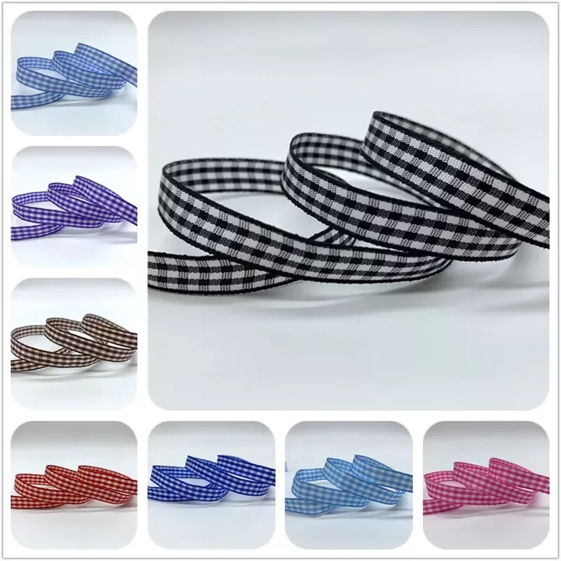 Высококачественная лента в клетку с принтом 10 мм, лента ручной работы для банта, свадебное Рождественское украшение