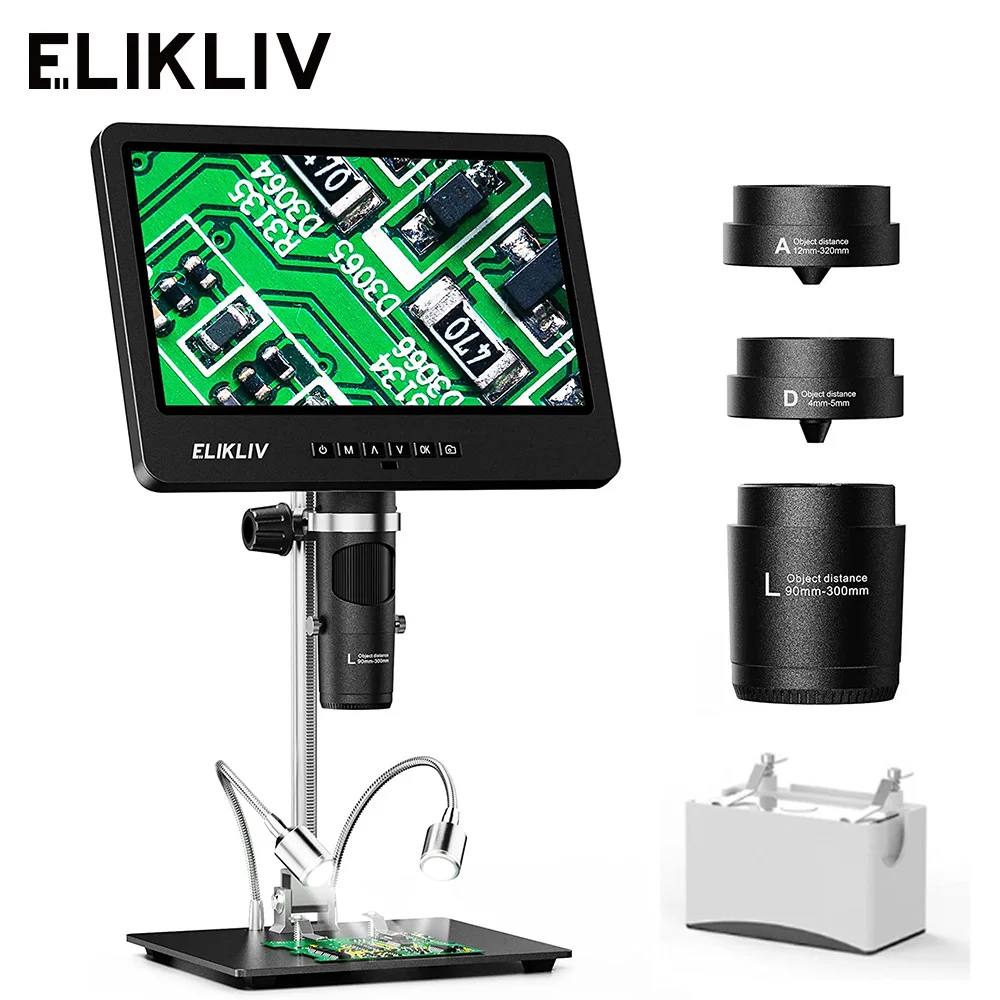 Elikliv EDM601 1500X LCD Digital Microscope for Electronics with 3 Lens 7 Inch Coin Soldering Microscope Compatible HDMI/Windows
Elikliv EDM601 1500X LCD Digital Microscope for Electronics with 3 Lens 7 Inch Coin Soldering Microscope Compatible HDMI/Windows