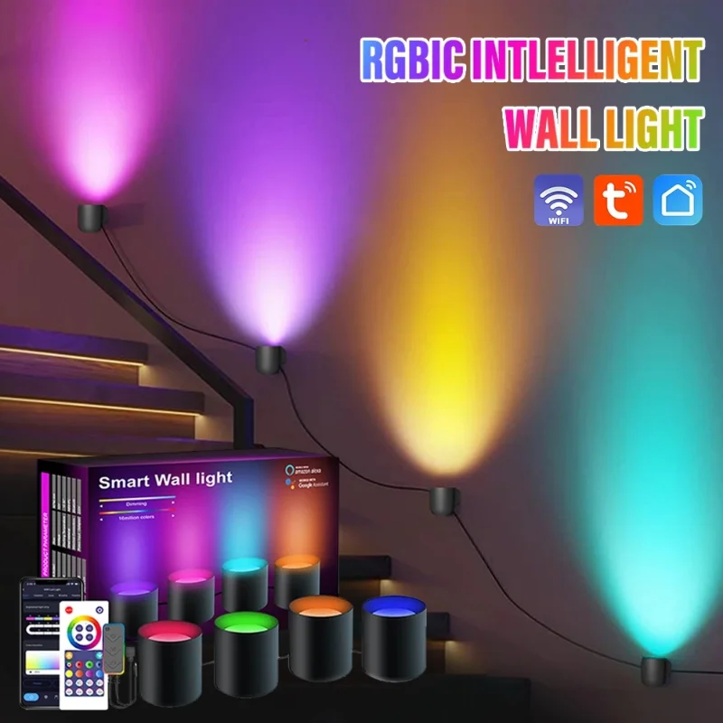Smart WIFI LED Wall Light RGBIC Downlight APP Control Compatible with Google Assistant and Alexa for Bedroom Living Room Stairs
Smart WIFI LED Wall Light RGBIC Downlight APP Control Compatible with Google Assistant and Alexa for Bedroom Living Room Stairs