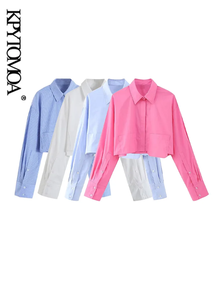 KPYTOMOA Women Fashion With Pockets Cropped Poplin Shirts Vintage Long Sleeve Button-up Female Blouses Blusas Chic Tops
KPYTOMOA Women Fashion With Pockets Cropped Poplin Shirts Vintage Long Sleeve Button-up Female Blouses Blusas Chic Tops