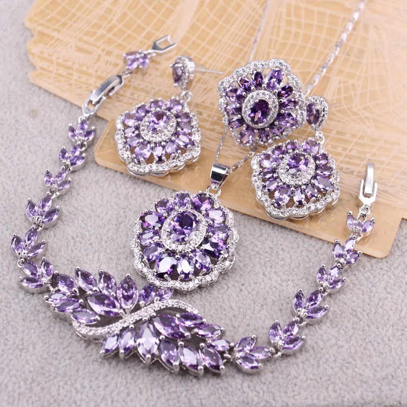 Luxury Purple Women Necklace 925 Silver Wedding Jewelry Sets for Women Earrings Necklace Pendant Ring Bracelets Birthday Gift
Luxury Purple Women Necklace 925 Silver Wedding Jewelry Sets for Women Earrings Necklace Pendant Ring Bracelets Birthday Gift