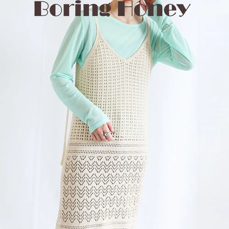 Boring Honey Show Thin Retro Hollow Out Sense Of Design Sling Dress Solid Colour Knitting Chain Link Hong Kong Style Dress
Boring Honey Show Thin Retro Hollow Out Sense Of Design Sling Dress Solid Colour Knitting Chain Link Hong Kong Style Dress