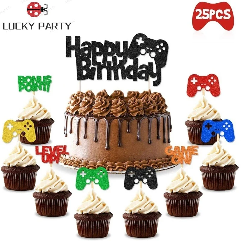 25pcs Video Game Controller Cupcake Wrappers Cake Toppers Happy Birthday Party Decoration Supplies Internet Gamepad Kids Gift
25pcs Video Game Controller Cupcake Wrappers Cake Toppers Happy Birthday Party Decoration Supplies Internet Gamepad Kids Gift