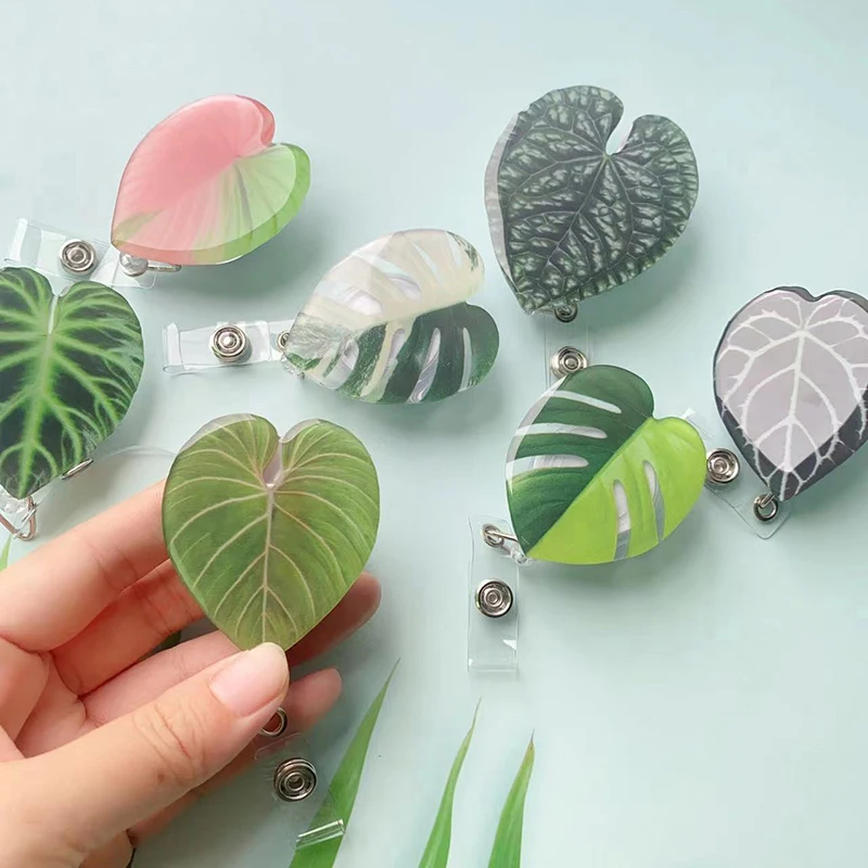 

Retractable Leaf ID Badge Reel Inspirational Nurse Doctor Gift Monstera Albo Gloriosum Anthurium Keyring ID Holder Rare Plant