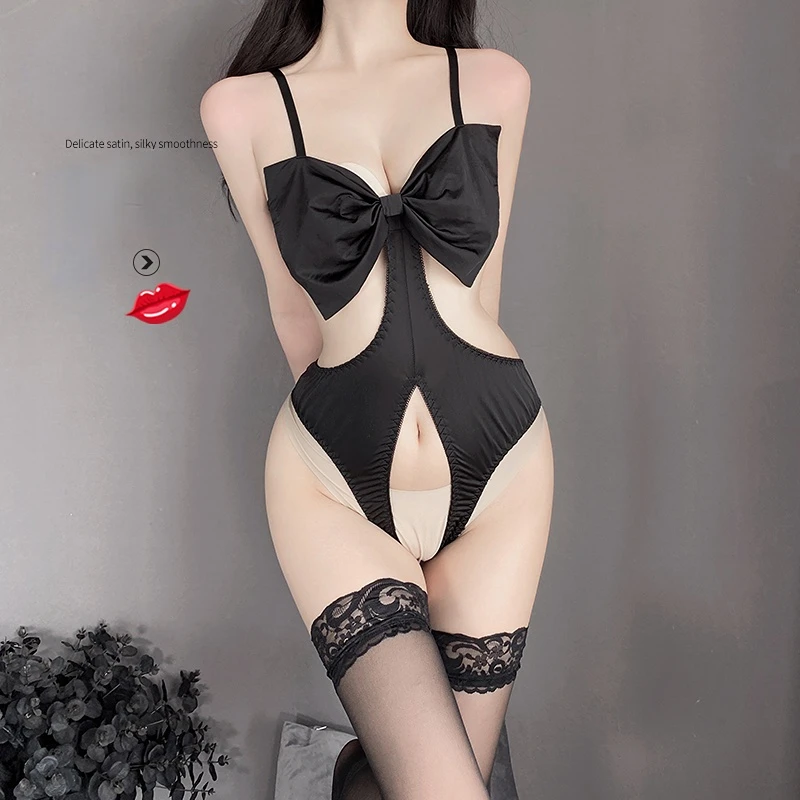 

Women Sexy Cutout One Piece Swimsuits Lingerie Crotchless Underwear Sexy Bodysuit High Waisted Front Tie Knot Bathing Suits