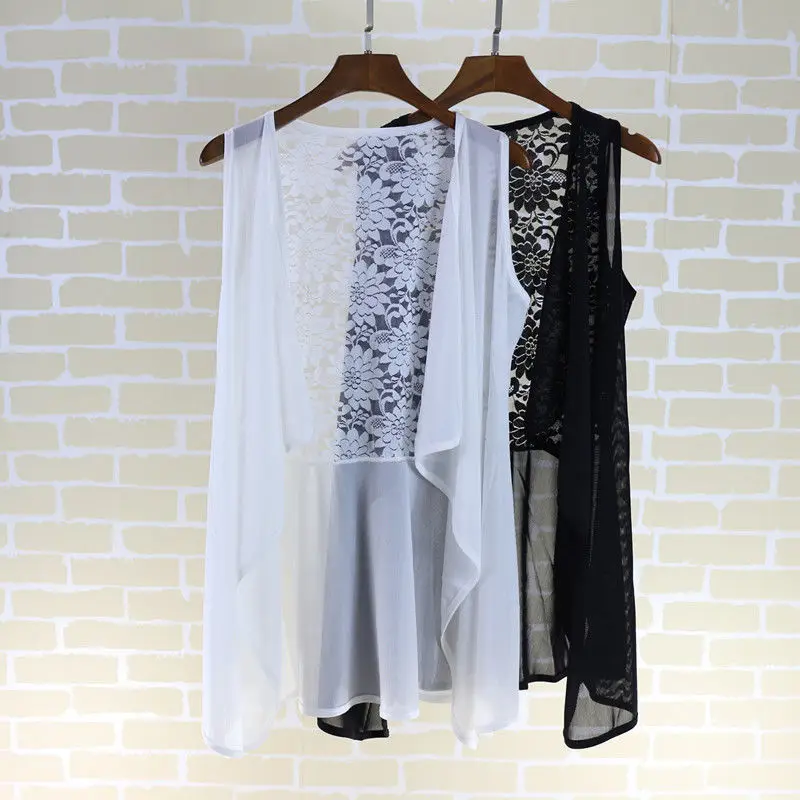 Summer Black Asymmetrical Chiffon Waistcoat for Women Thin Sexy Lace Vest Coat Sleeveless Jacket Female Long Vest Black White
Summer Black Asymmetrical Chiffon Waistcoat for Women Thin Sexy Lace Vest Coat Sleeveless Jacket Female Long Vest Black White