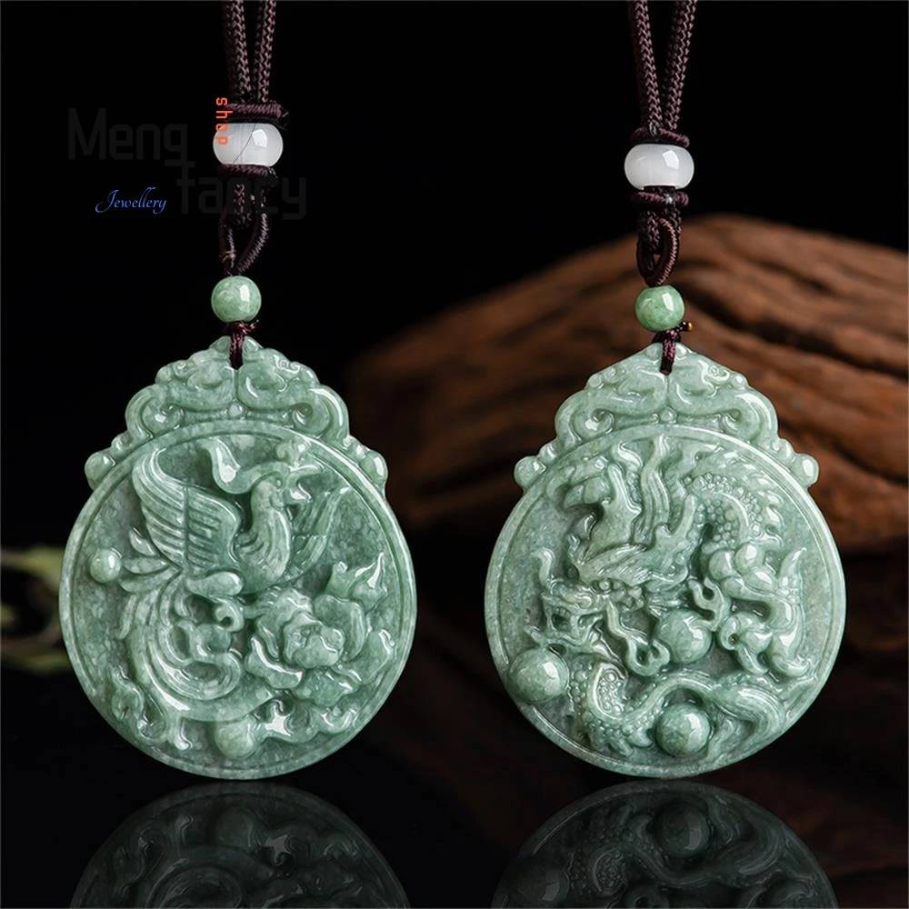 Natural Jadeite Ice Seed Dragon Phoenix Auspicious Pendant Charms Fashion Jewelry Amulet Men Women Necklace Luxury Holiday Gifts
Natural Jadeite Ice Seed Dragon Phoenix Auspicious Pendant Charms Fashion Jewelry Amulet Men Women Necklace Luxury Holiday Gifts