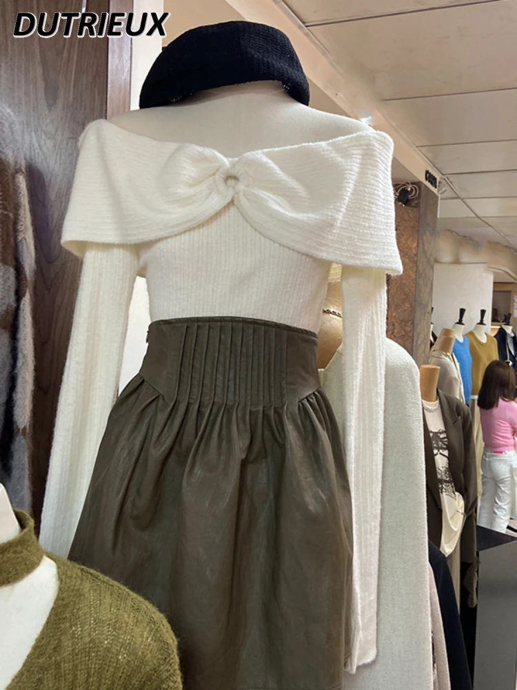 Lolita Clothes 2023 Autumn Winter New Bow Long-Sleeve Sweater Inner Bottoming Shirt Women Sexy Off-Shoulder Pullover Sweater Top 
Lolita Clothes 2023 Autumn Winter New Bow Long-Sleeve Sweater Inner Bottoming Shirt Women Sexy Off-Shoulder Pullover Sweater Top