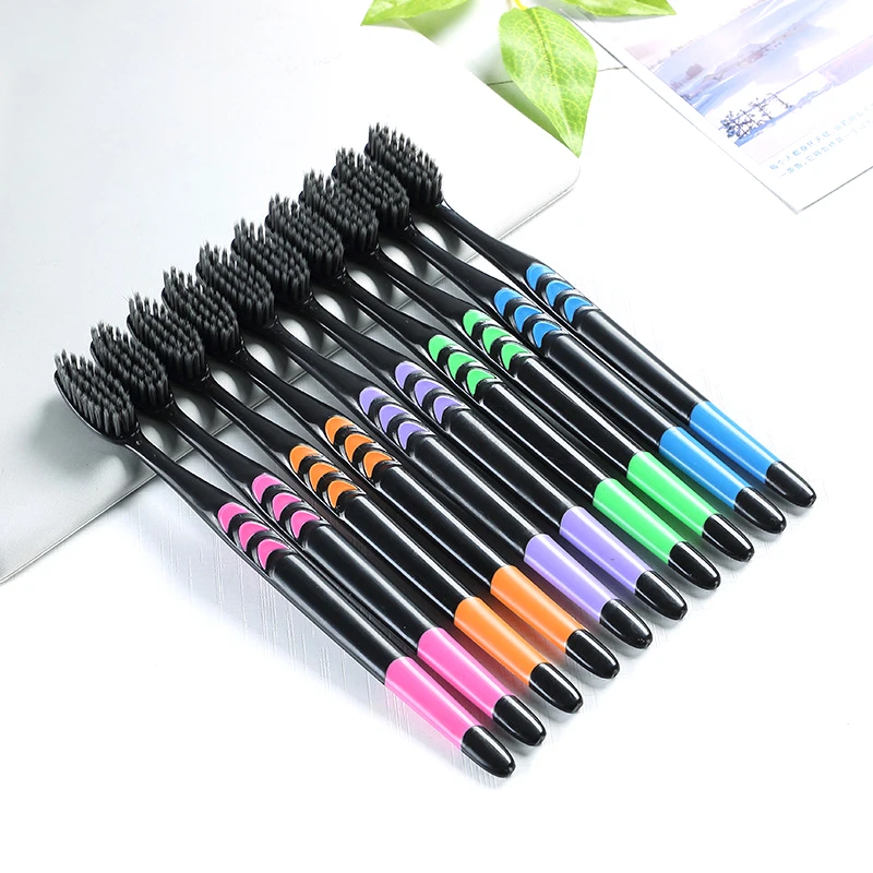 

10pcs Colorful Toothbrush Soft Bamboo Bristle Antibacterial Nano Charcoal Tooth Brush Travel Dental Oral Care Cleaning Brush