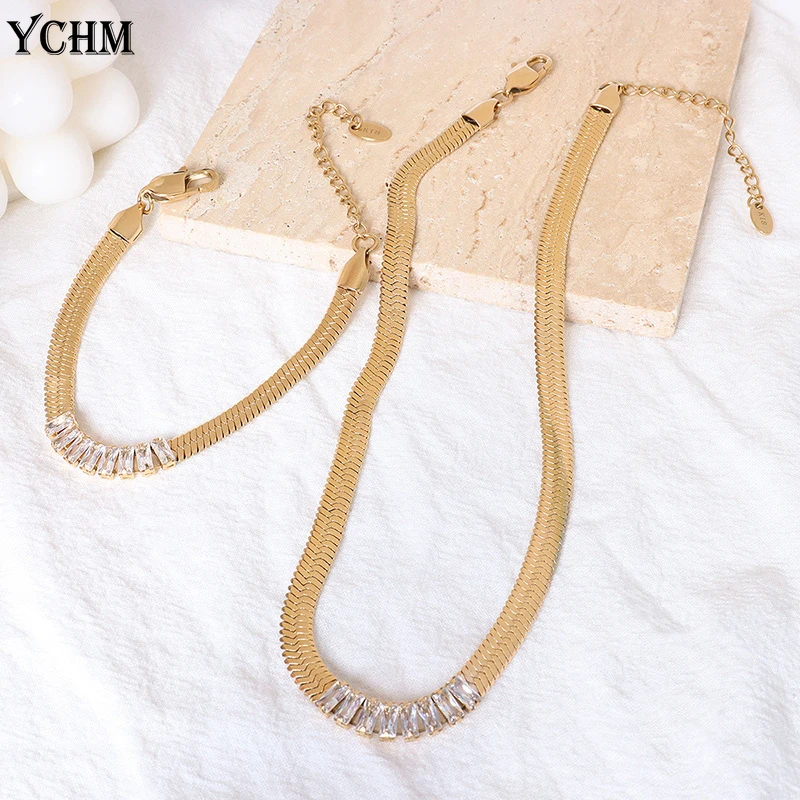 Cubic Zircon Choker Stainless Steel Blade Chain Necklace Bracelet Set for women 18K Gold Plated Jewelry Set YCHM
Cubic Zircon Choker Stainless Steel Blade Chain Necklace Bracelet Set for women 18K Gold Plated Jewelry Set YCHM