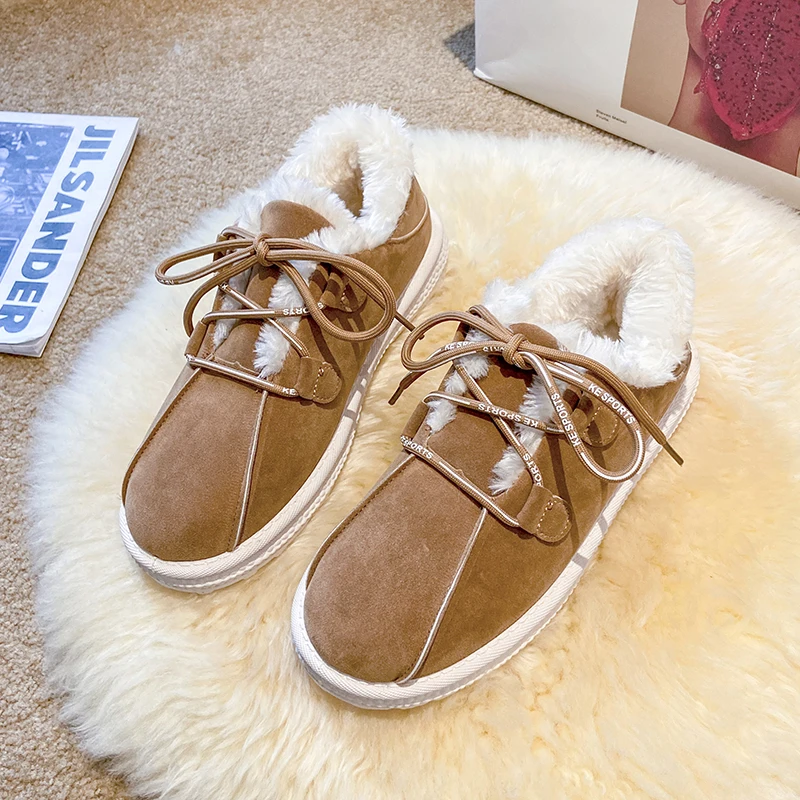 

Women's Winter With Plush Keeping Warm Casual Shoes Female New Fashion Comfy Soft Suede Loafers Women Cold-proof Flat Snow Shoe