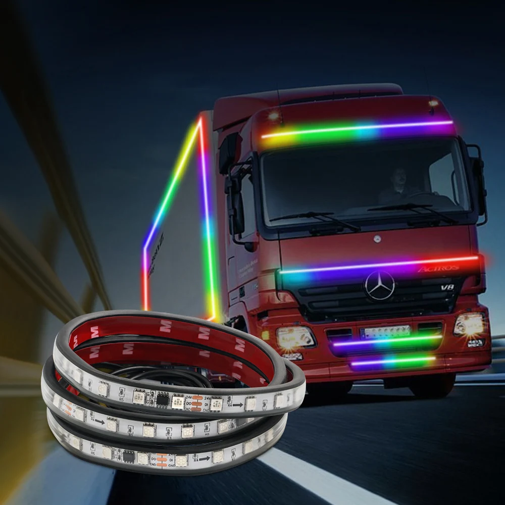 

24V LED RGB Truck Ambient Light DRL Brake Warning Driving Lights 1M/1.2M/1.5M/1.8M/2M/2.4M Strips Colorful Atmosphere Lamp DIY