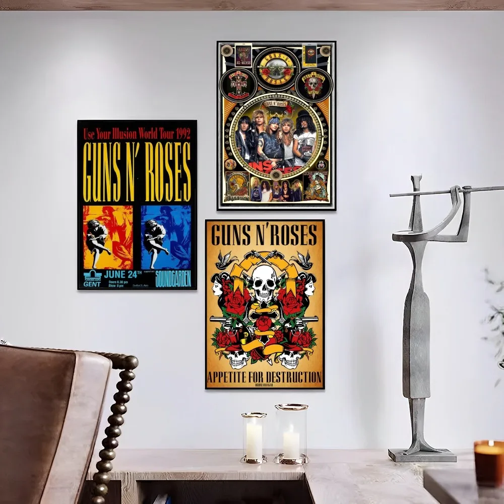 

Guns N Roses Rock Music Poster Self-adhesive Art Poster Retro Kraft Paper Sticker DIY Room Bar Cafe Vintage Decorative