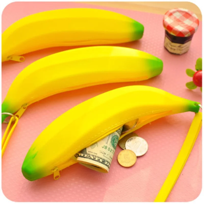 

Новинка, забавные силиконовые портативные жёлтые Кошельки для монет в форме банана, многофункциональная женская сумка-карандаш, кошелек, сумка для ключей