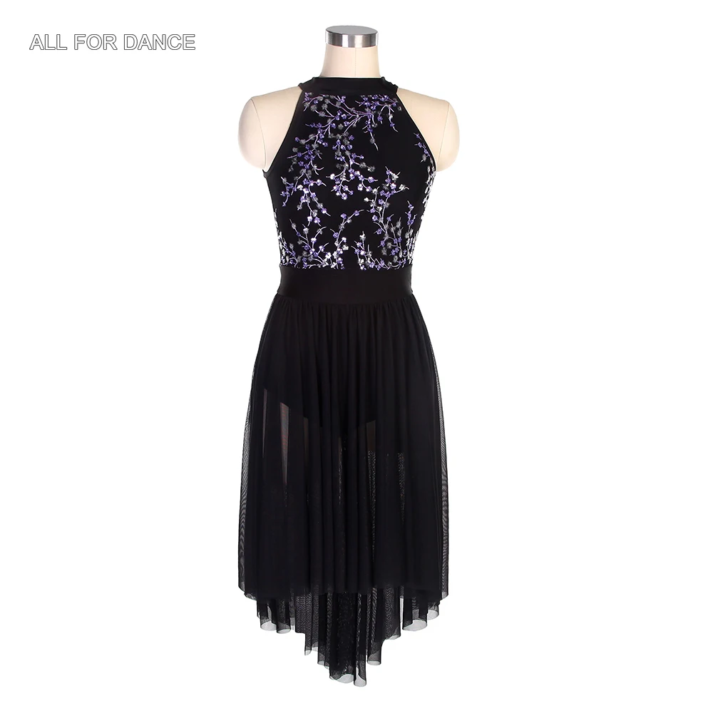 20191 Halter Neck Lyrical and Contemporary Dance Costume Black Spandex and Sequin Bodice Long Mesh Dress for Ballet Dancing
20191 Halter Neck Lyrical and Contemporary Dance Costume Black Spandex and Sequin Bodice Long Mesh Dress for Ballet Dancing
