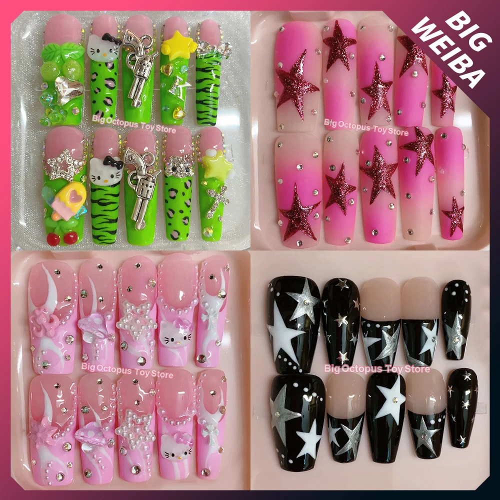 High-End Freehand Painting HelloKitty Gothic Nails Star Rhinestone Handmade Customizable Nail Art Long Coffin Stiletto Diy Nails
High-End Freehand Painting HelloKitty Gothic Nails Star Rhinestone Handmade Customizable Nail Art Long Coffin Stiletto Diy Nails