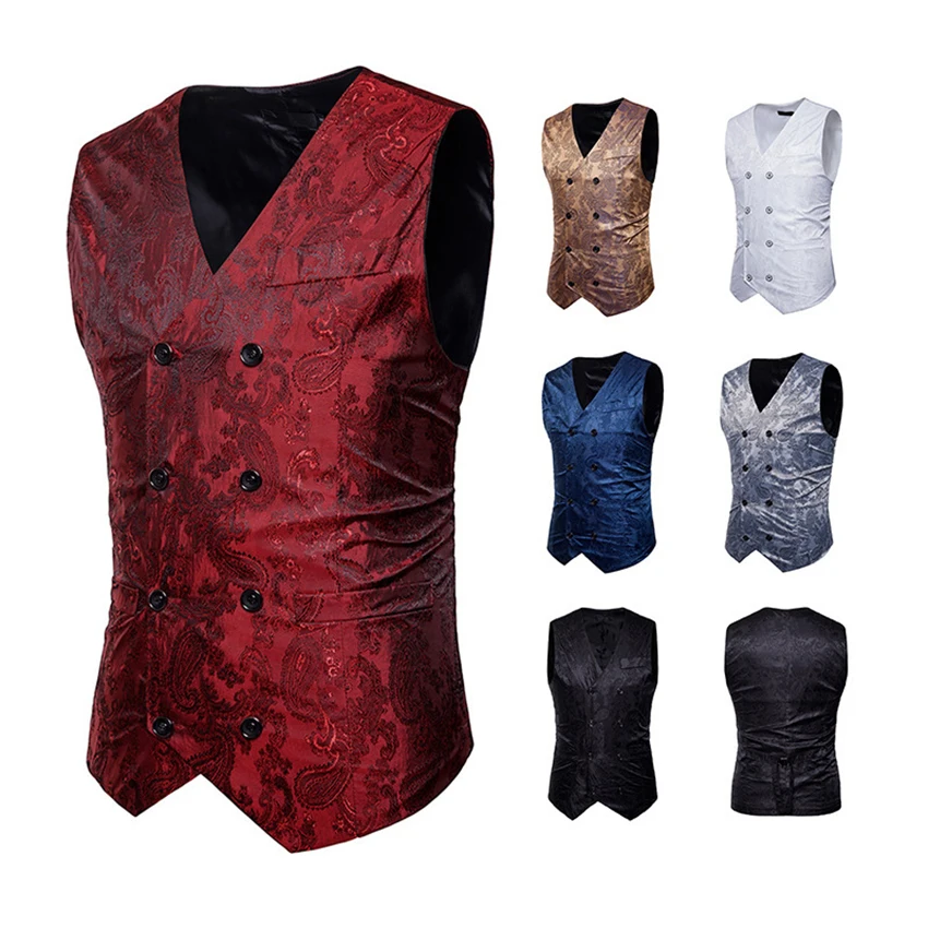 New spring and autumn men's waistcoat embroidered double-breasted V-neck Groomsman's Vest Fashion Man Stage costume Clothes
New spring and autumn men's waistcoat embroidered double-breasted V-neck Groomsman's Vest Fashion Man Stage costume Clothes