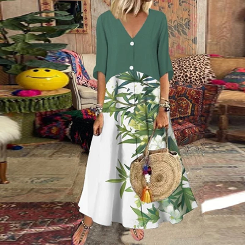 Summer Short Sleeve Patchwork PartyDress Women Spring V Neck Button Long Office Dress Vintage Stars Striped Print Boho Dresses
Summer Short Sleeve Patchwork PartyDress Women Spring V Neck Button Long Office Dress Vintage Stars Striped Print Boho Dresses