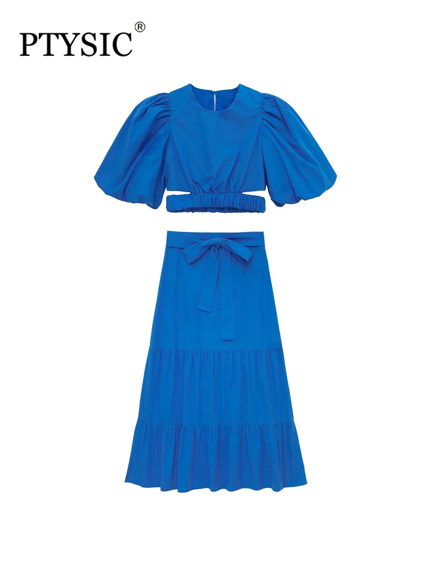 PTYSIC Women Fashion With Blue Vents Hollow Out Puff Sleeves Cropped Blouses A-LINE Poplin Tied Skirts Casual Two Piece Sets
PTYSIC Women Fashion With Blue Vents Hollow Out Puff Sleeves Cropped Blouses A-LINE Poplin Tied Skirts Casual Two Piece Sets