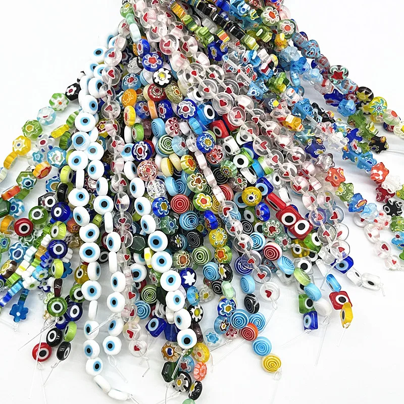 

New 8mm Multicolour Flat-back Round/Heart Beads Evil Eye&Flower Glass Beads for Jewelry Making DIY Accessories