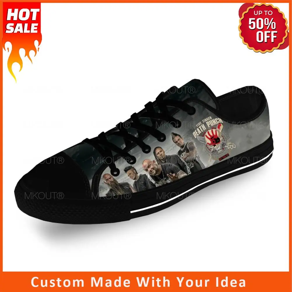 

Низкие кроссовки Five Finger Death Punch, мужская и женская повседневная обувь для подростков, холщовая черная дышащая легкая обувь для косплея