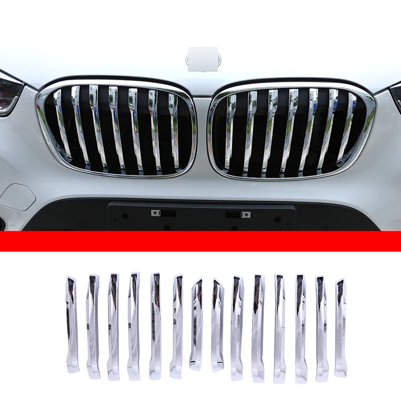 

14pcs /Set Car Styling Abs Chrome Front Grille Trim Strips Cover For Bmw X1 F48 2016 -2019 20i 25i 25le Auto External Accessorie