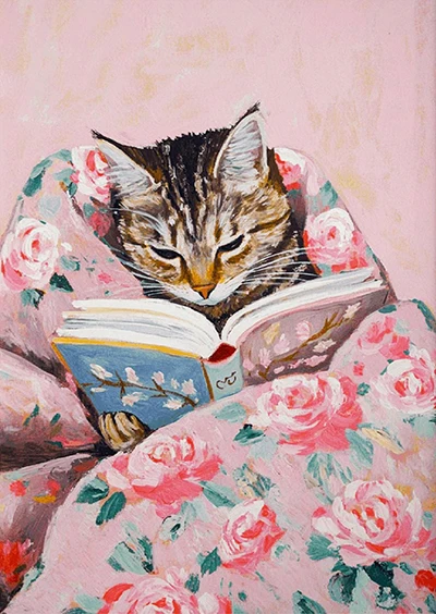 Художественный постер "Забавный табби-кошка читает книги"
Художественный постер "Забавный табби-кошка читает книги"
