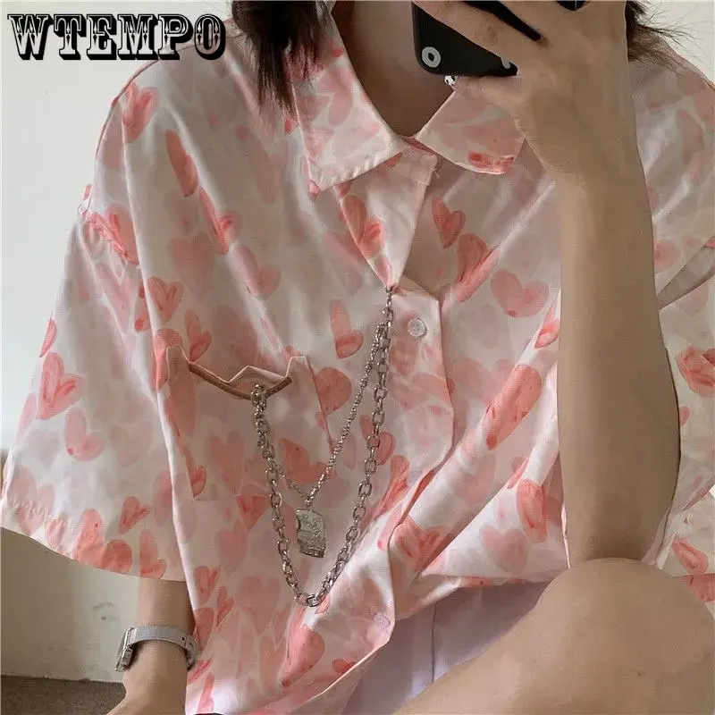 WTEMPO Turn-down Collar Short Sleeve Blouses Office Lady Shirts Elegant Heats Pattern Print Spring Casual Button Vintage T-Shirt
WTEMPO Turn-down Collar Short Sleeve Blouses Office Lady Shirts Elegant Heats Pattern Print Spring Casual Button Vintage T-Shirt