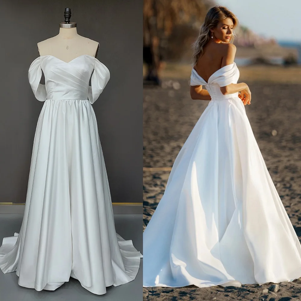 8424# Elegant Off-Shoulder Sweep Train Matte Satin Wedding Dress A-Line Strapless Backless Deep V-Neck Wedding Bridal Gown
8424# Elegant Off-Shoulder Sweep Train Matte Satin Wedding Dress A-Line Strapless Backless Deep V-Neck Wedding Bridal Gown