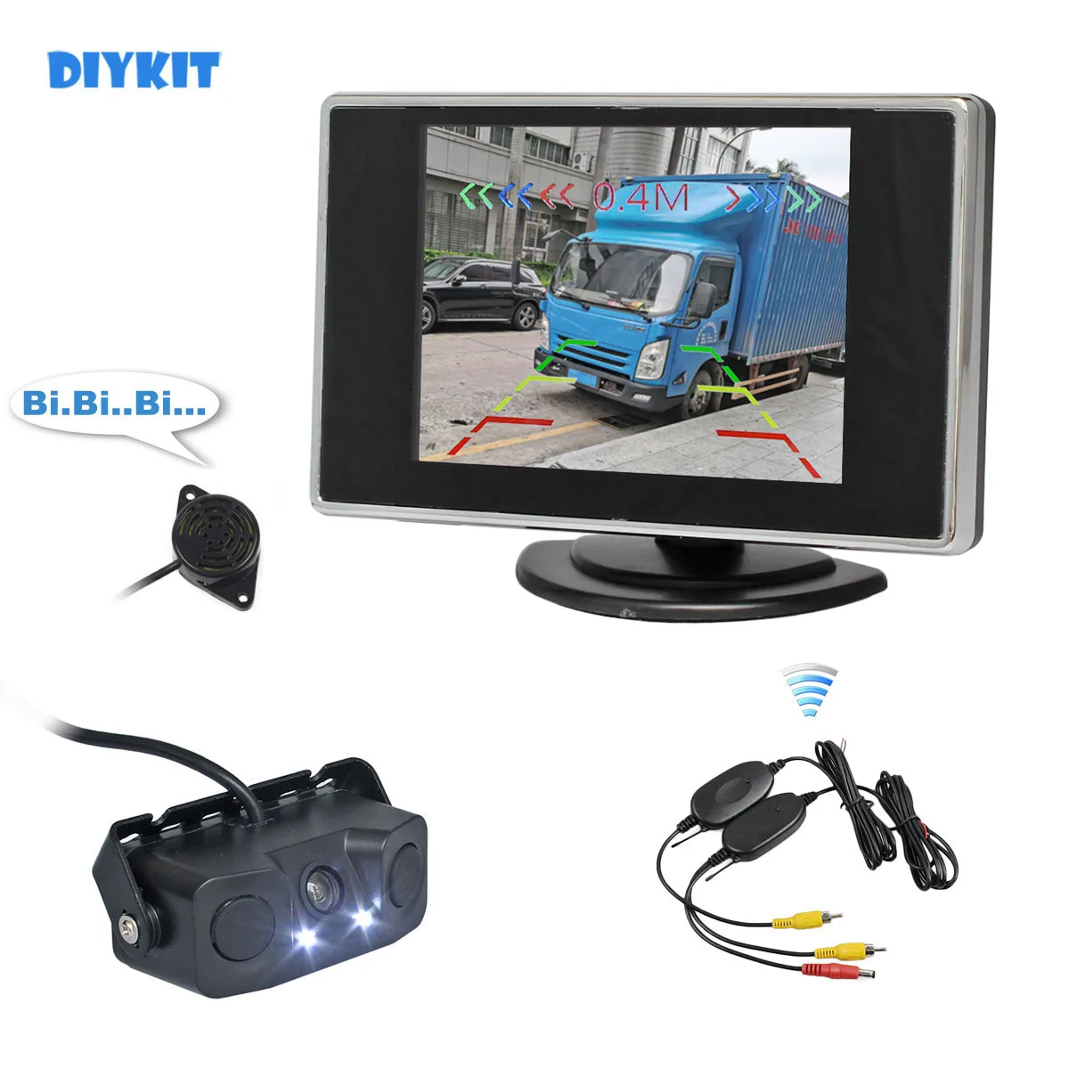 

DIYKIT Wireless 3.5 inch TFT LCD Car Monitor + Waterproof Parking Radar Sensor Reversing Car Camera Parking Assistance System