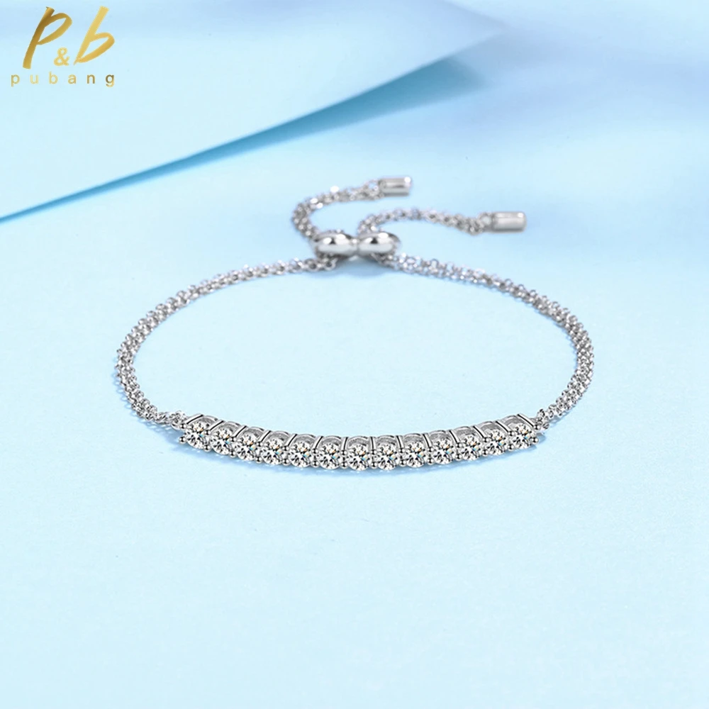 

PuBang Fine Jewelry Solid 925 Sterling Silver Moissanite Resizable Bracelet for Women Anniversary Engagement Gifts Free Shipping