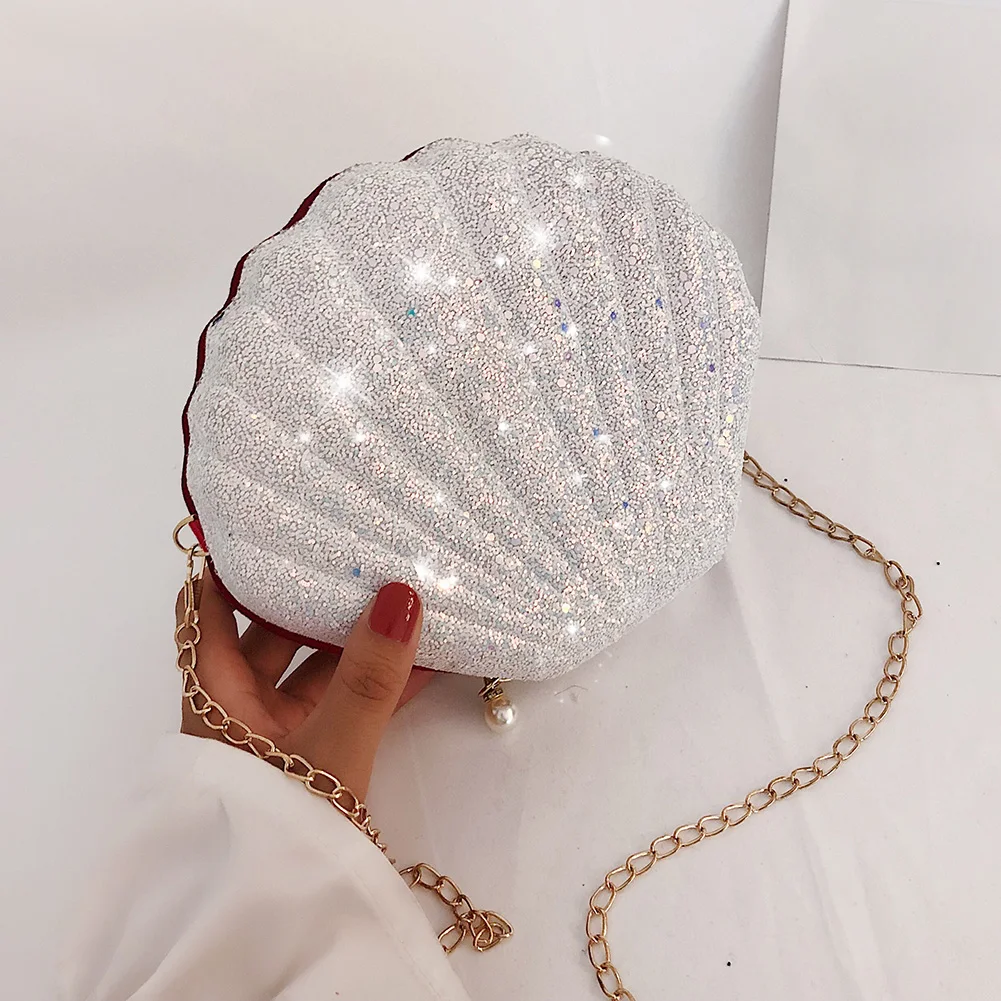 

AIZHIYI Fashion Chain Sequined Shoulder Bag For Women Pu Leather Handbags Cute Shell Shape Purse Mini Summer Bag bolsa feminina