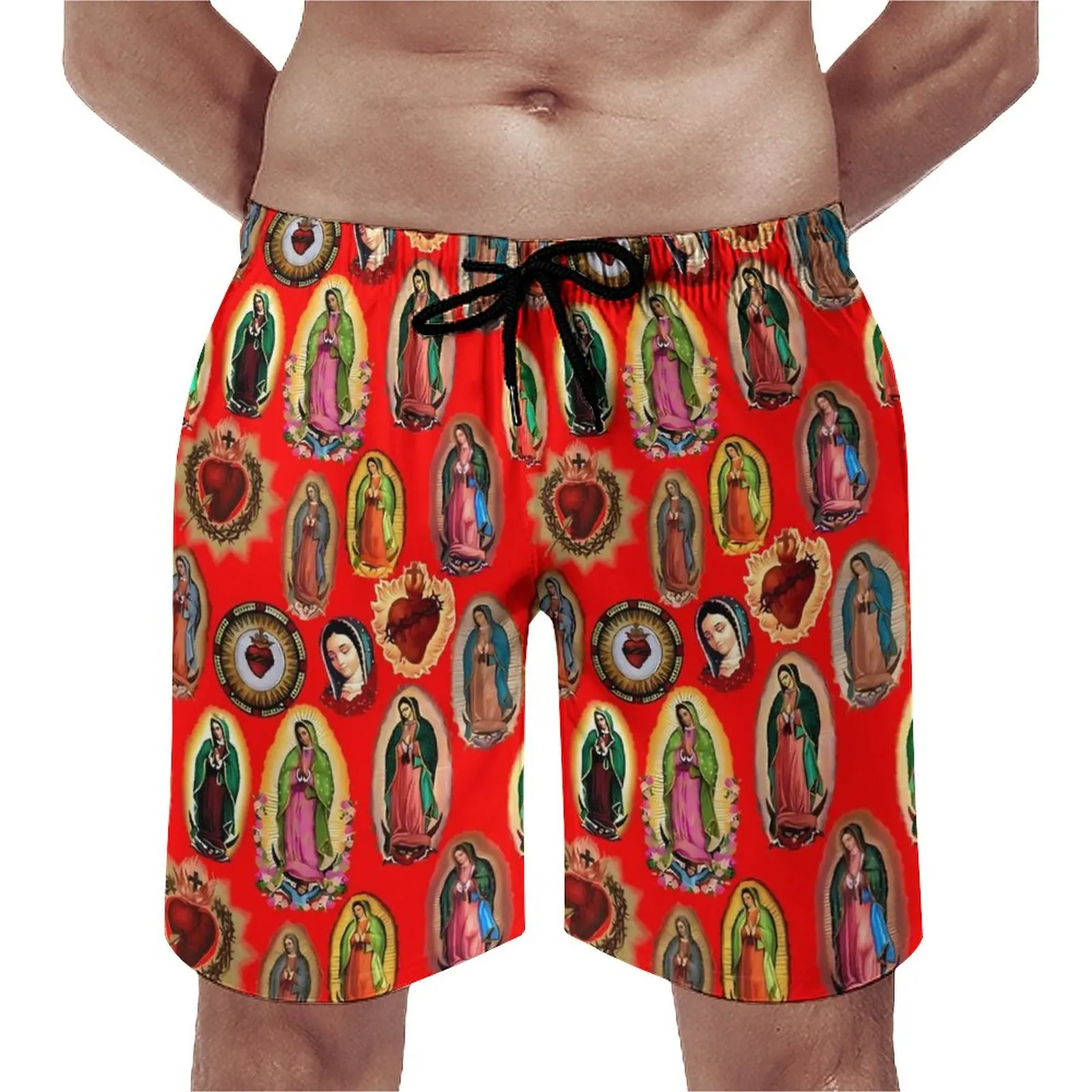 

Summer Board Shorts Virgin Mary Surfing Our Lady of Guadalupe Design Board Short Pants Classic Fast Dry Beach Trunks Plus Size