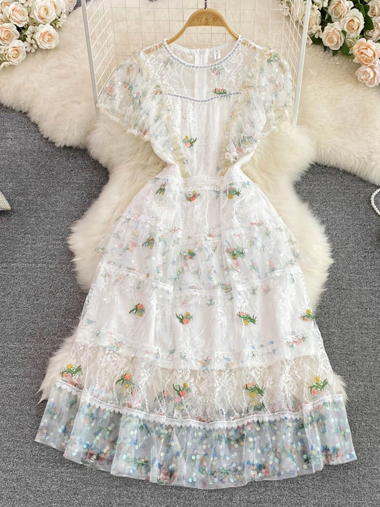 Fitaylor Summer New Women Vintage Casual O-Neck A-Line Lace Dress Elegant Sweet Gauze Fly Sleeve High Waist Slim Dresses
Fitaylor Summer New Women Vintage Casual O-Neck A-Line Lace Dress Elegant Sweet Gauze Fly Sleeve High Waist Slim Dresses