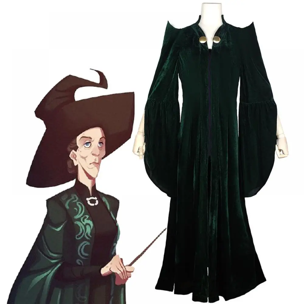 Minerva Mcgonagall Costumes Woman Blackish Green Floor Length Dresses Long Sleeve Golden Velvet Dress Hat 2PCS Set Witch Cos
Minerva Mcgonagall Costumes Woman Blackish Green Floor Length Dresses Long Sleeve Golden Velvet Dress Hat 2PCS Set Witch Cos