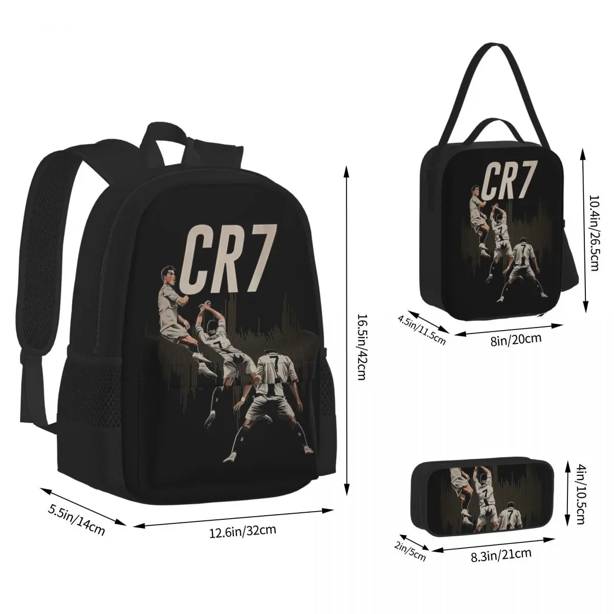 

Cristiano Ronaldo Cr7 Backpacks Boys Girls Bookbag Students School Bags Cartoon Kids Rucksack Lunch Bag Pen Bag Three-Piece Set