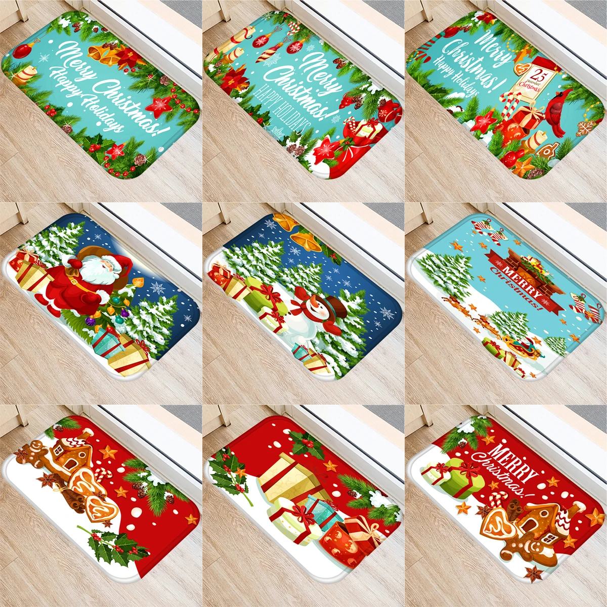 

ZHENHE Christmas Design Mat Pattern Print Doormat Anti Slip Floor Carpet for Bathroom Kitchen Entrance Rugs Home Decor