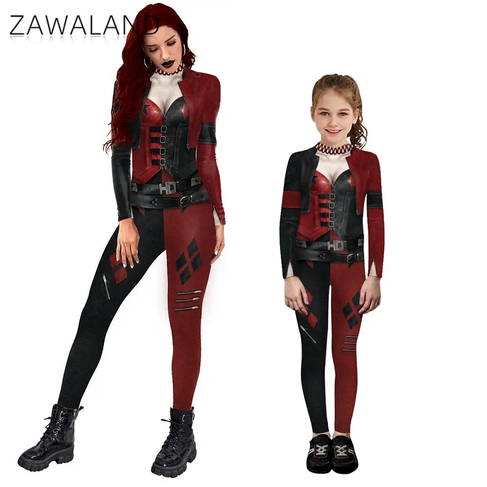 

ZAWALAND Hallowen Matching Outfit 3D Digital Printed Cosplay Costume Parent-Child Sexy Whole Costume Bodysuit Zentai Suit